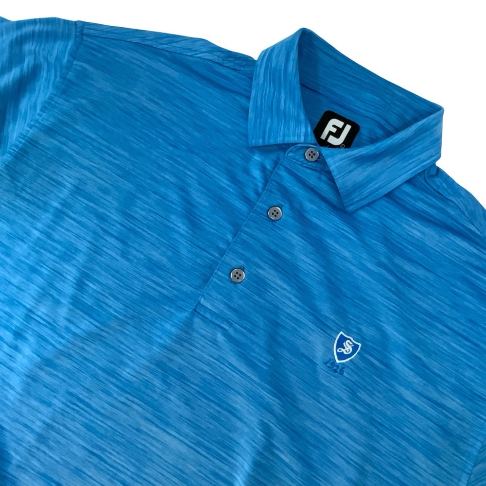 FootJoy Men's Golf Polo Shirt Marled Heather Blue & White Stretch Size L